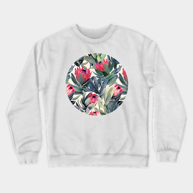 Painted Protea Pattern Crewneck Sweatshirt by micklyn